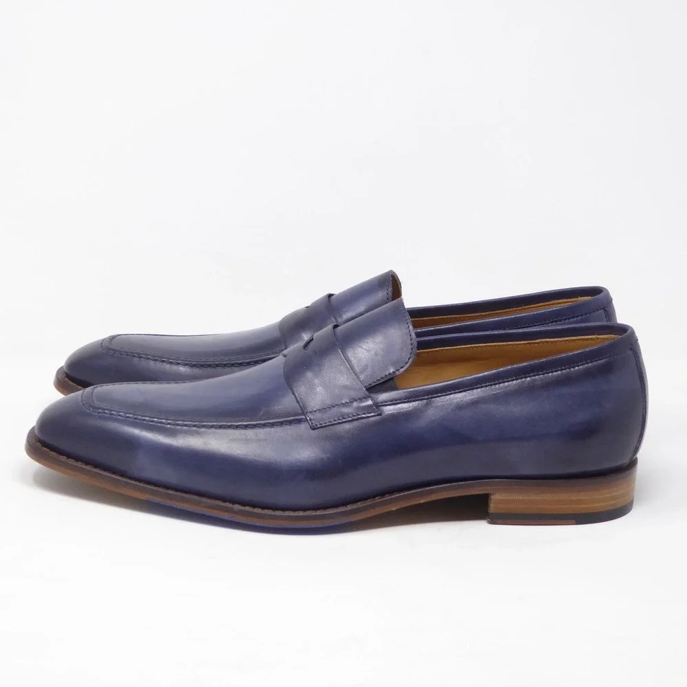 Thomas Bird Mens Hampton Penny Loafers Blue Leather Made in Italy 46 / 13
